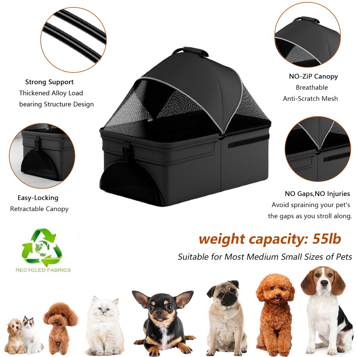 2-in-1 folding dog cart, pet folding cart, four-wheel dog/cat cart, waterproof pad, car seat, sun visor